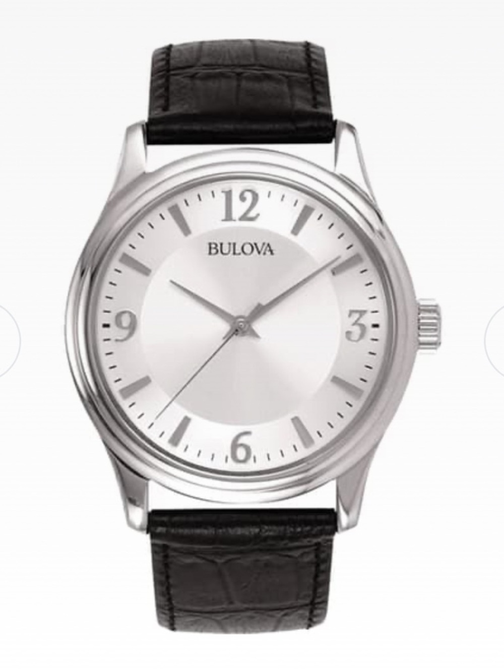 Bulova Classic Silver Dial Watch with Black Leather Strap